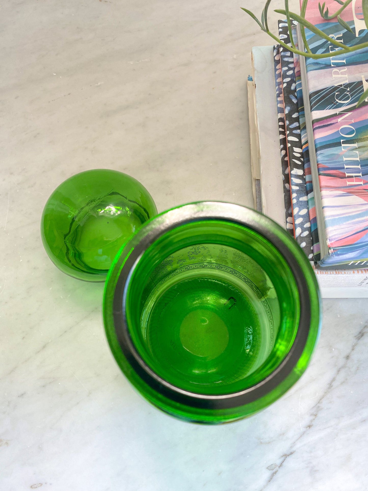 HUGE Green & Gold 9" Apothecary Glass Jar with Lid, Made in Belgium