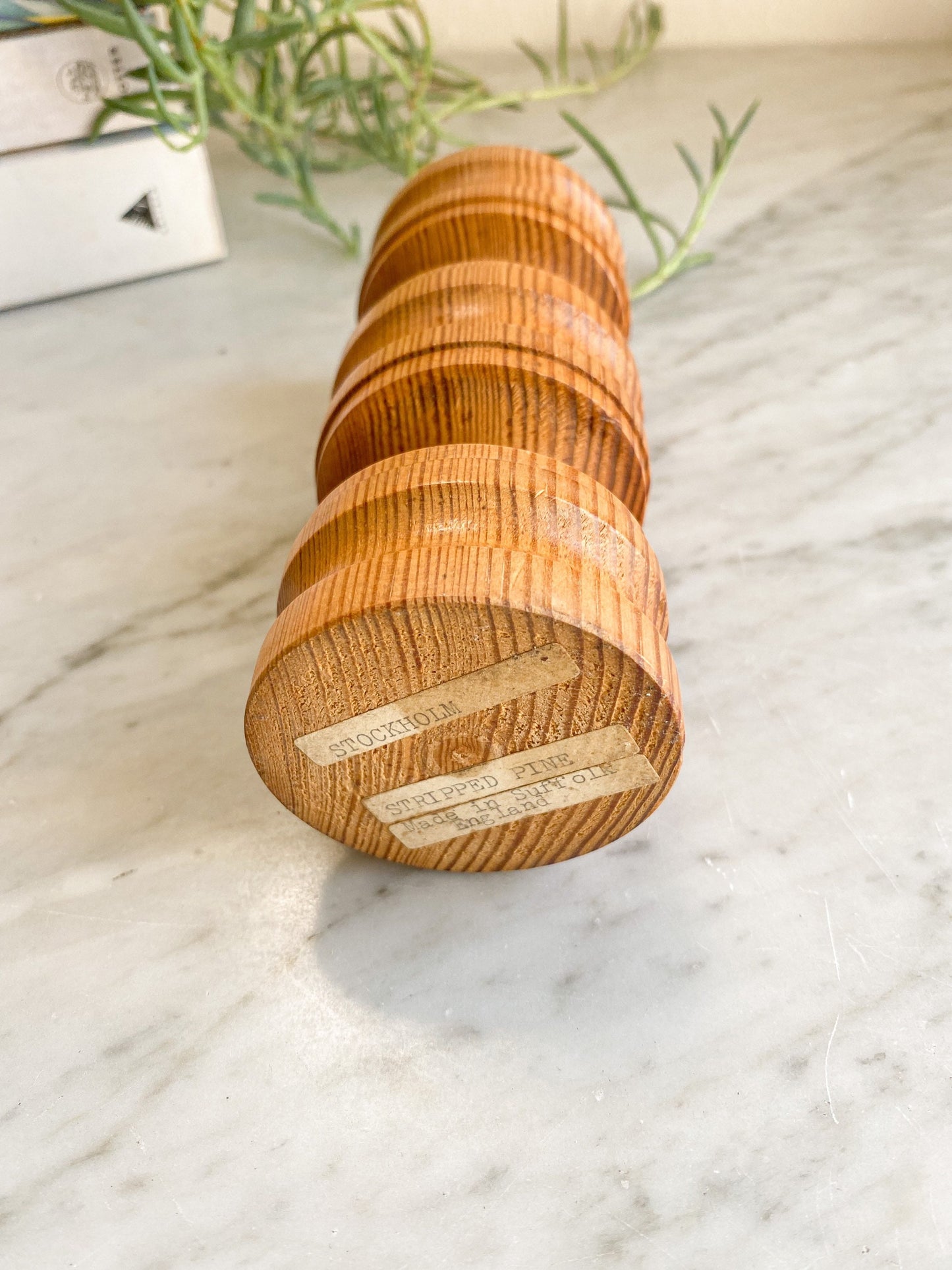 Hand Turned Pine Candleholders: Vintage Stockholm Candlesticks, Made in England