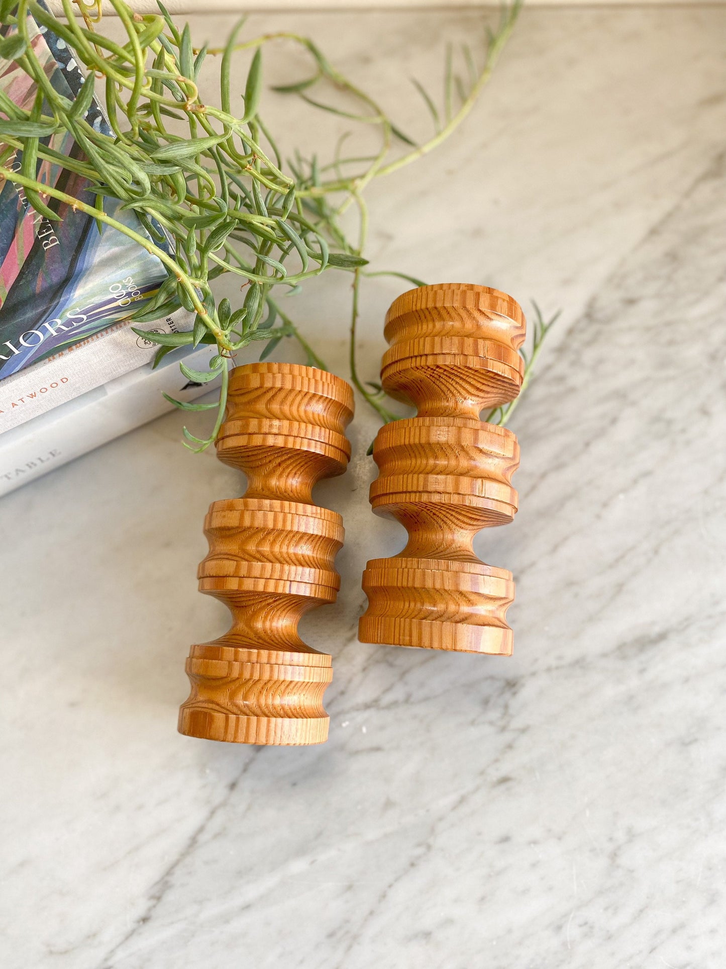 Hand Turned Pine Candleholders: Vintage Stockholm Candlesticks, Made in England