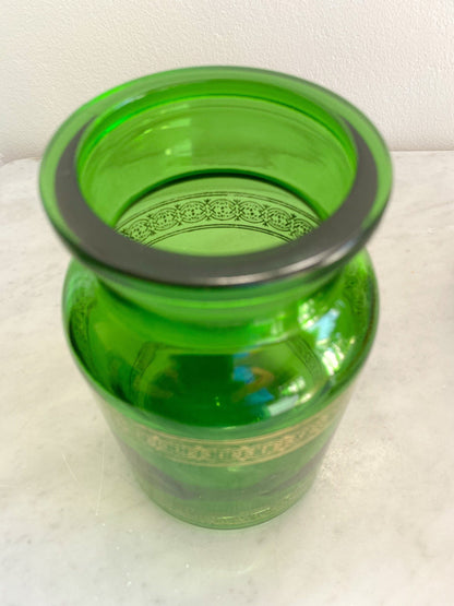 HUGE Green & Gold 9" Apothecary Glass Jar with Lid, Made in Belgium