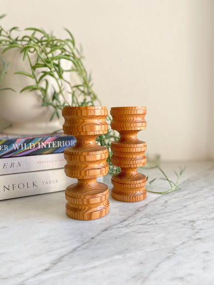 Hand Turned Pine Candleholders: Vintage Stockholm Candlesticks, Made in England