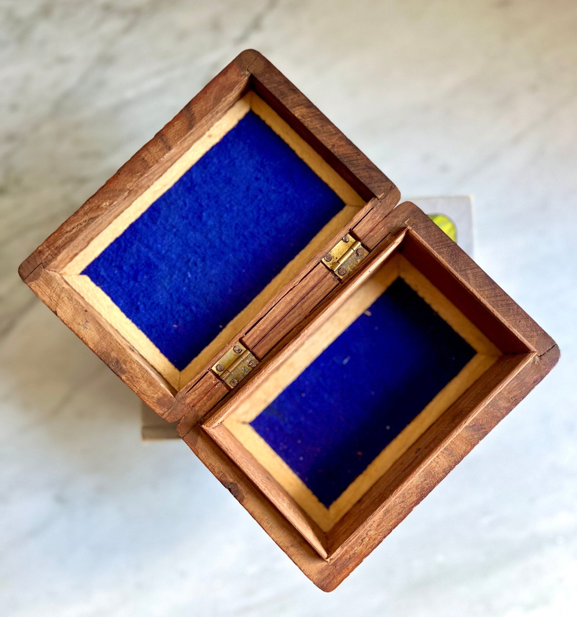 Hand Carved Kashmiri Trinket Box: Floral Inlay, Boho Decor (6"x4"x2.5")