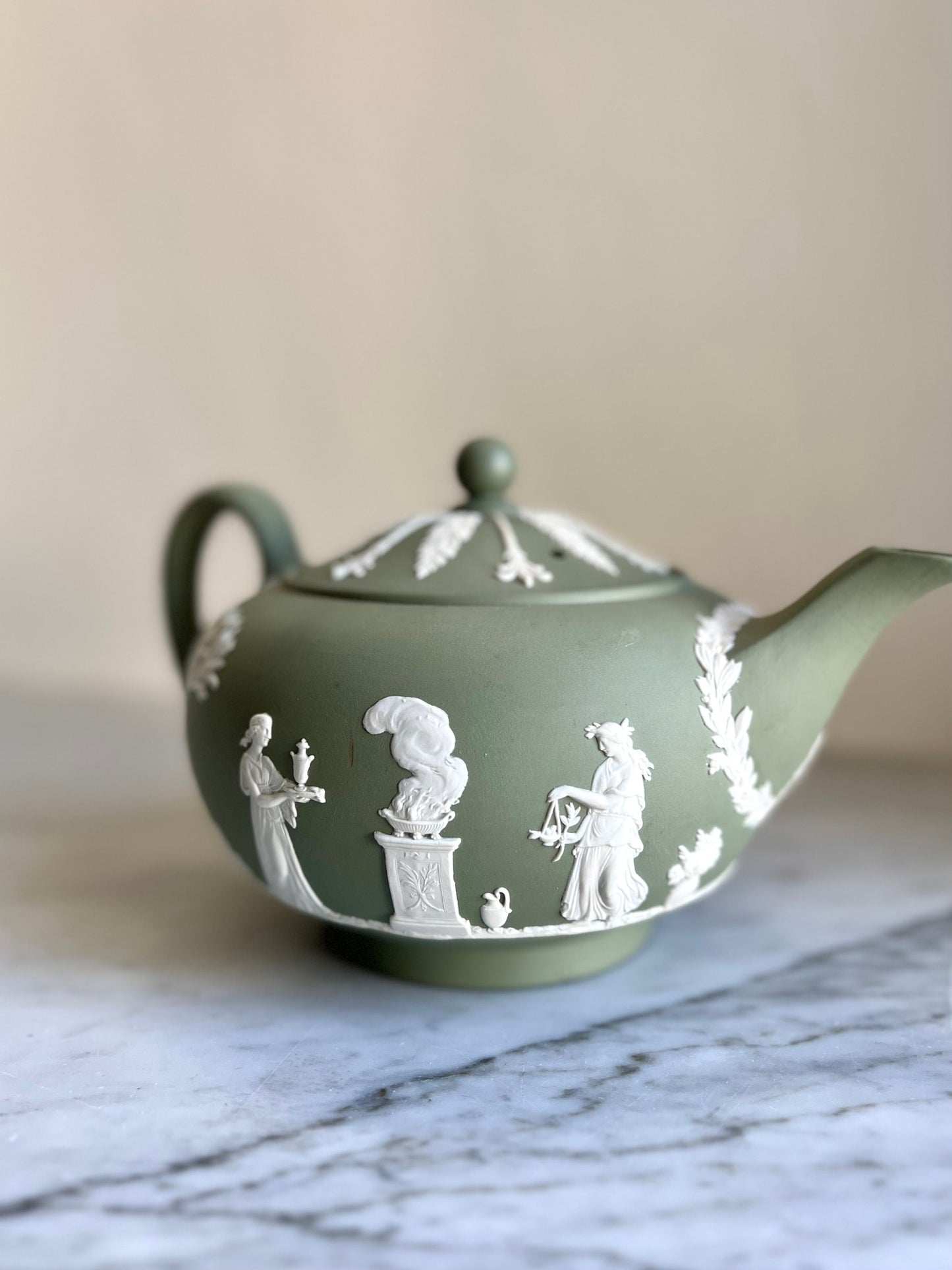 Wedwood sage green Jasperware teapot