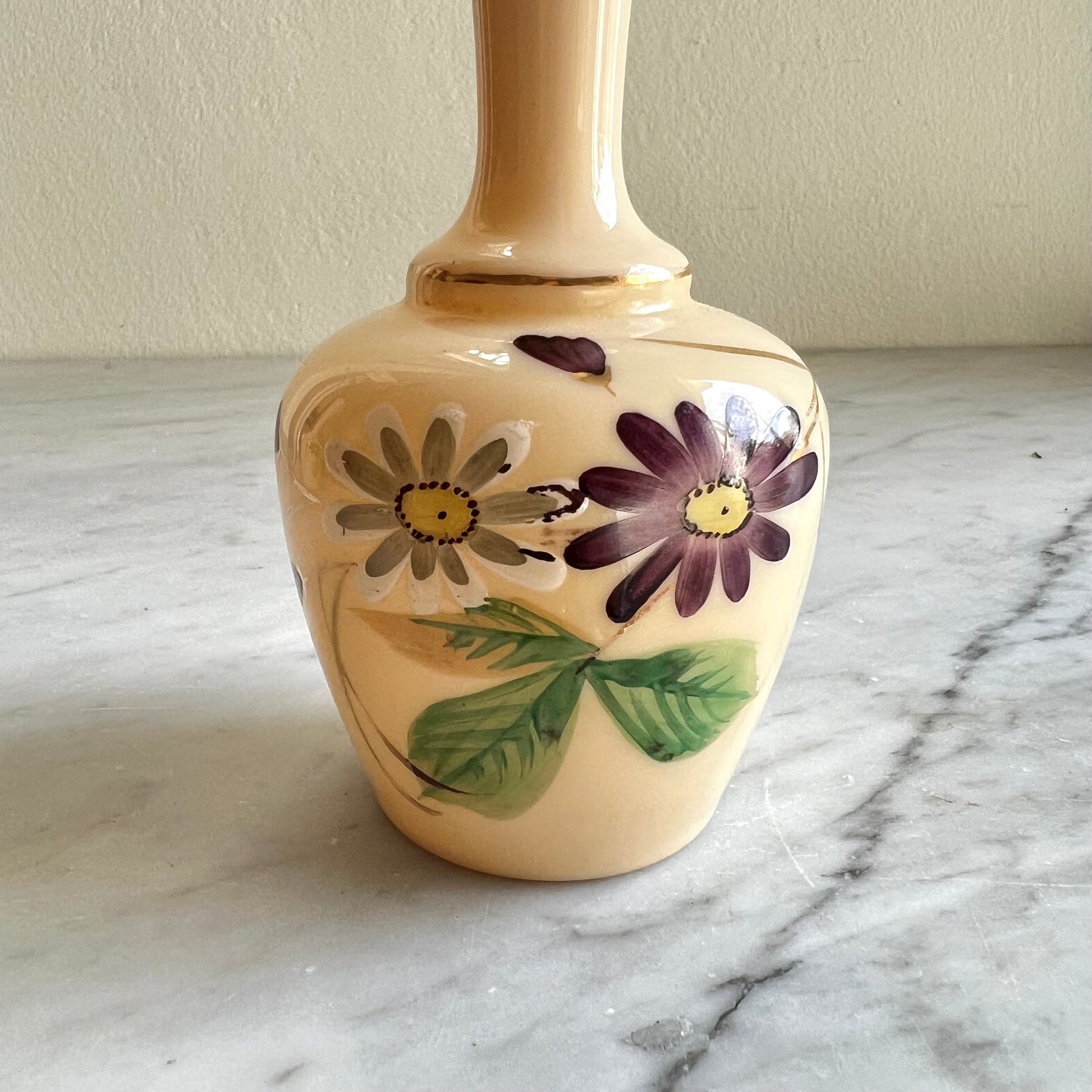 Pair Vintage Bristol Glass Bud Vases: Handpainted Floral Decor
