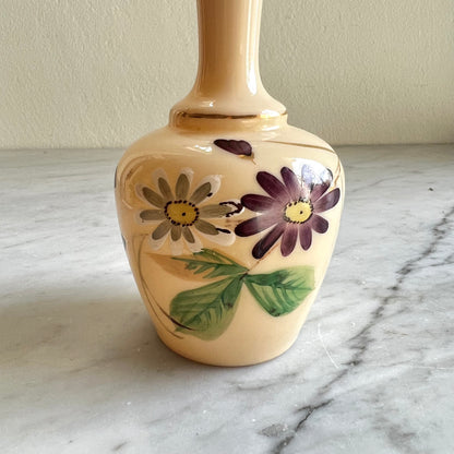 Pair Vintage Bristol Glass Bud Vases: Handpainted Floral Decor