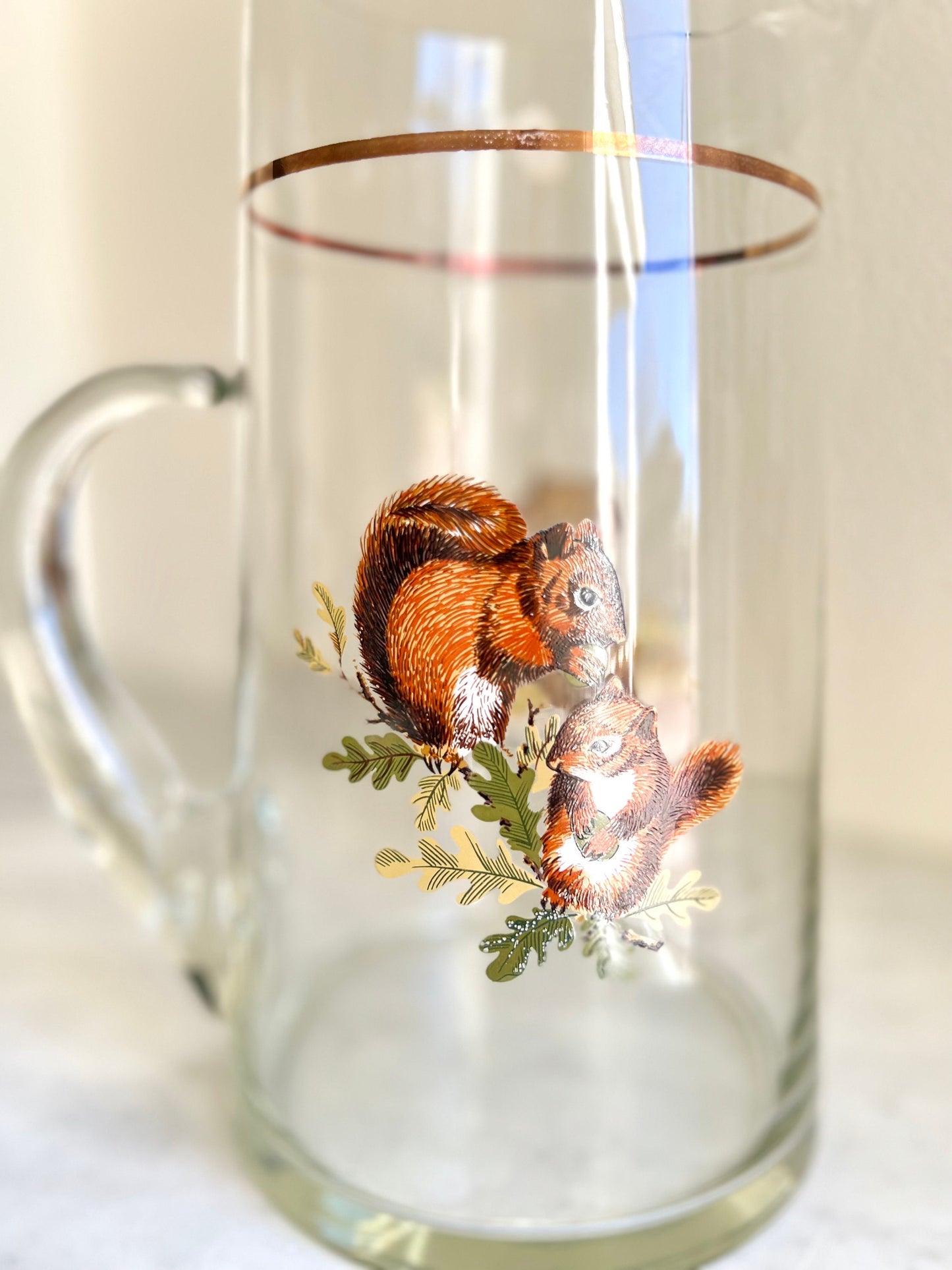 Mid Century Hunt Theme Cocktail Glasses Set with Pitcher by West Virgina Glass Co , Vintage Barware, Country Cabin Decor, Vintage Flicker
