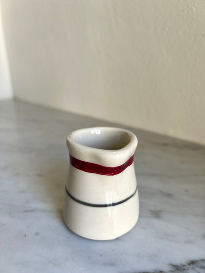 Vintage restaurant ware creamer red & blue stripe vintage diner style creamer ironstone, Shenango China, Ivory