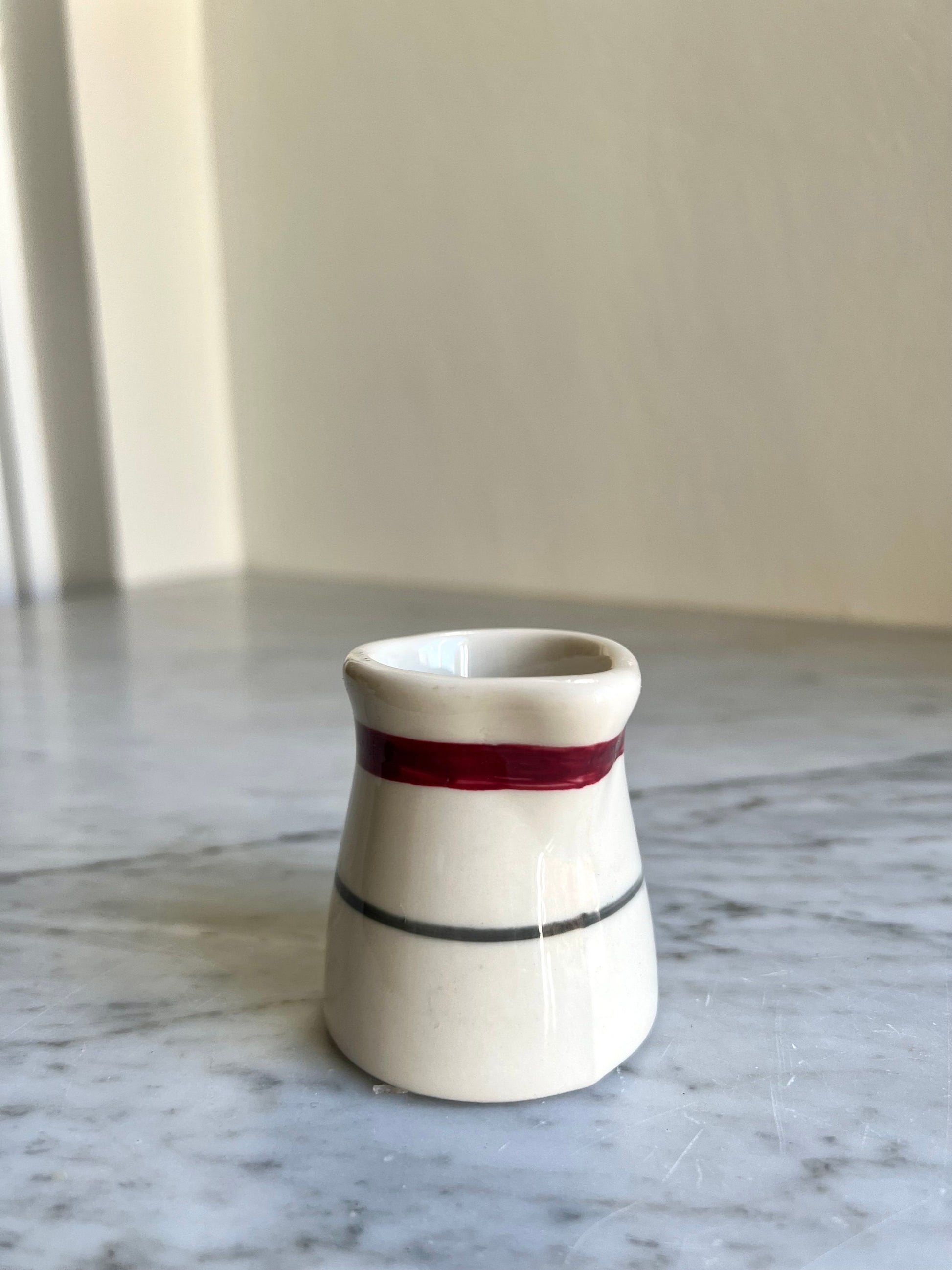 Vintage restaurant ware creamer red & blue stripe vintage diner style creamer ironstone, Shenango China, Ivory