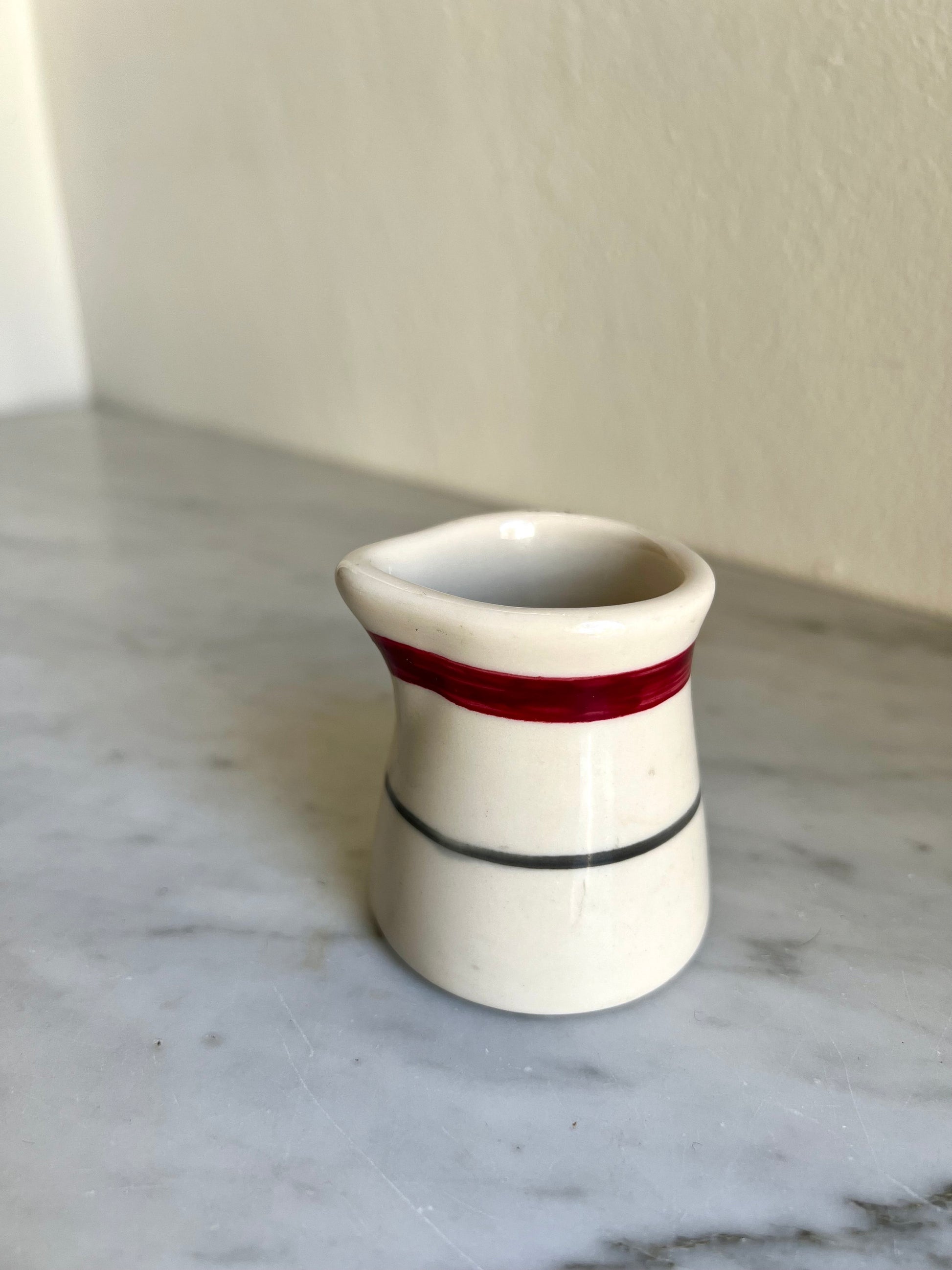 Vintage restaurant ware creamer red & blue stripe vintage diner style creamer ironstone, Shenango China, Ivory