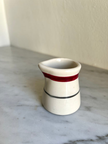 Vintage restaurant ware creamer red & blue stripe vintage diner style creamer ironstone, Shenango China, Ivory