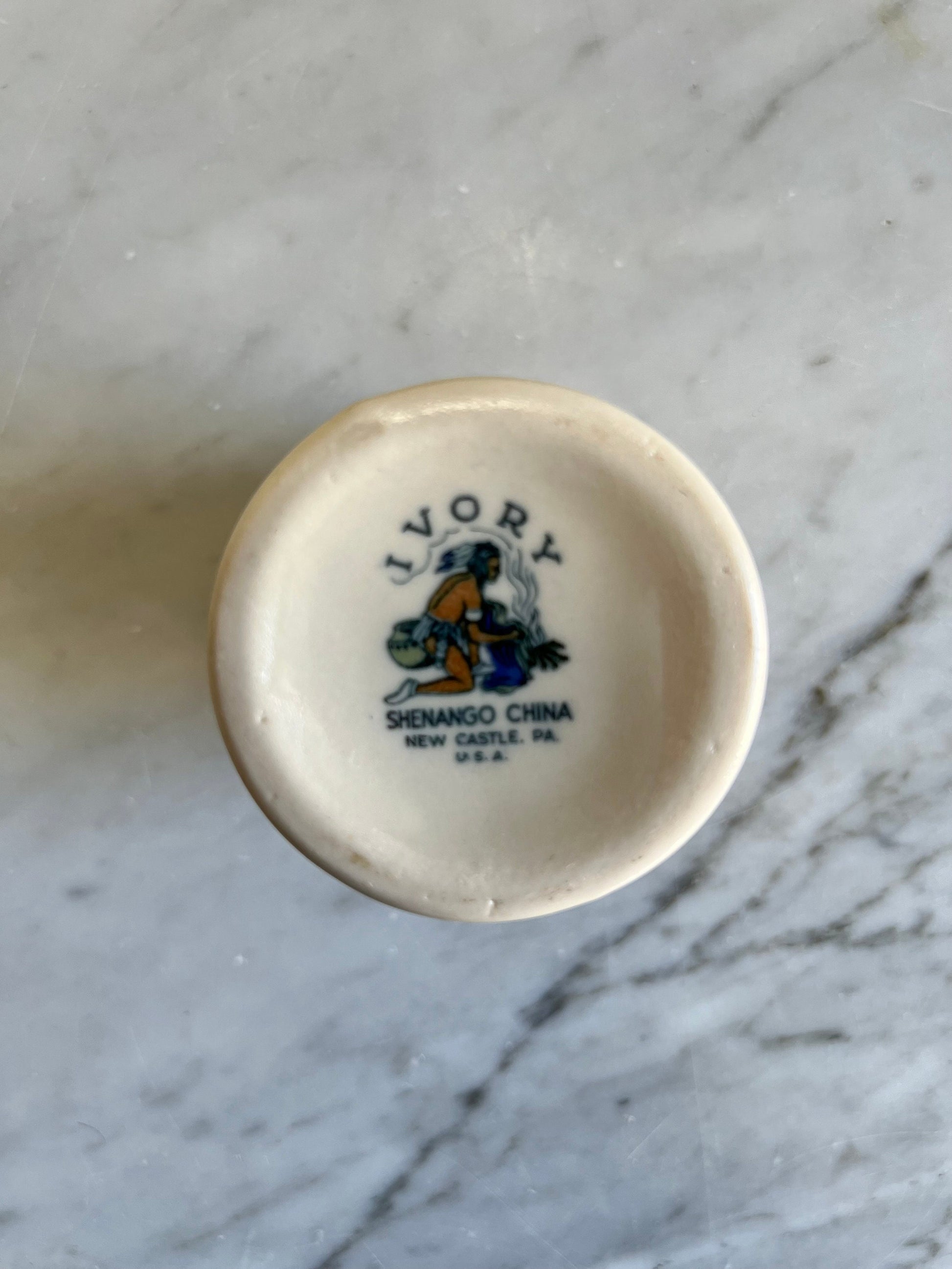 Vintage restaurant ware creamer red & blue stripe vintage diner style creamer ironstone, Shenango China, Ivory