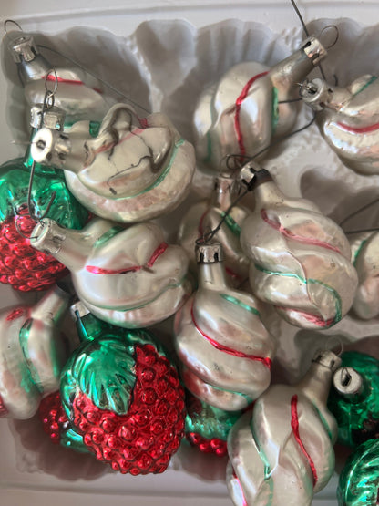 Vintage Mercury Glass Christmas Ornaments - Strawberry or Twisted Candy Canes
