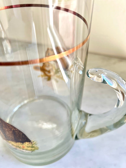 Mid Century Hunt Theme Cocktail Glasses Set with Pitcher by West Virgina Glass Co , Vintage Barware, Country Cabin Decor, Vintage Flicker