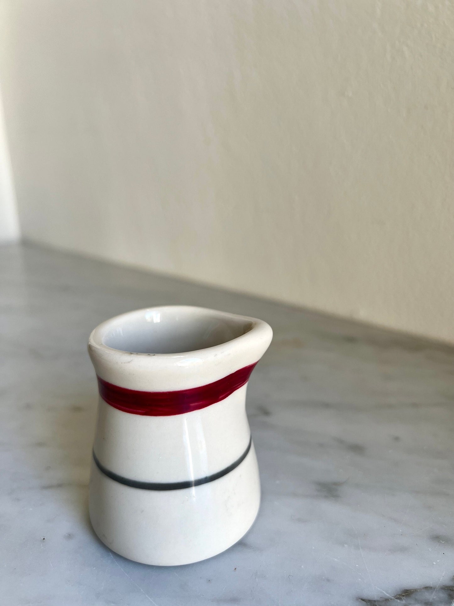 Vintage restaurant ware creamer red & blue stripe vintage diner style creamer ironstone, Shenango China, Ivory