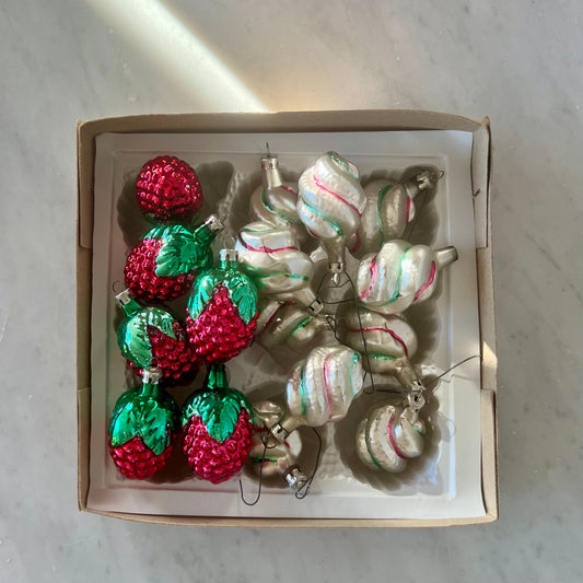 Vintage Mercury Glass Christmas Ornaments - Strawberry or Twisted Candy Canes