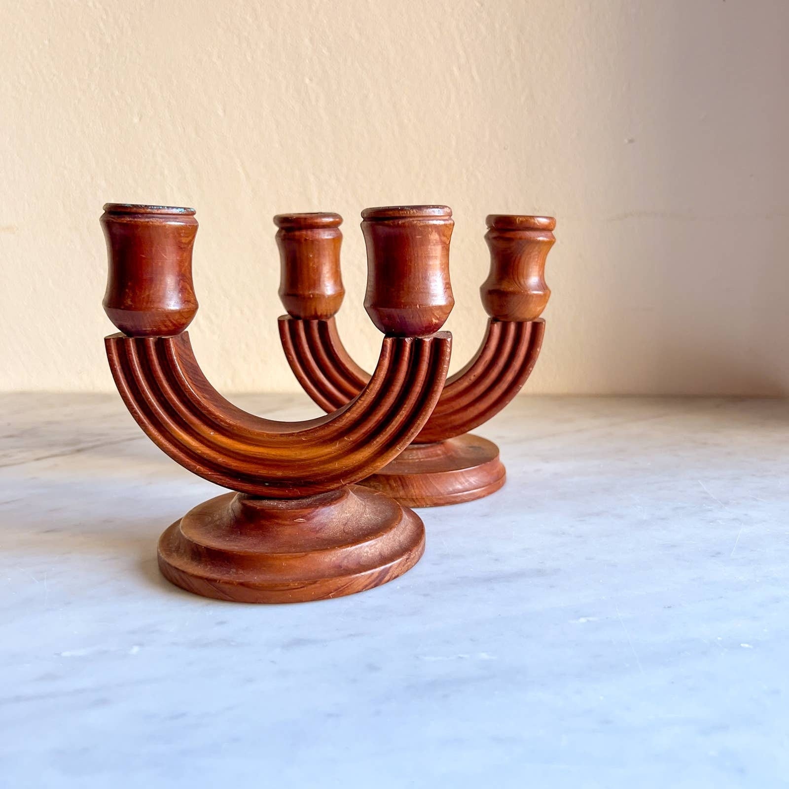 Vintage Wooden Double Arm Candleholder
