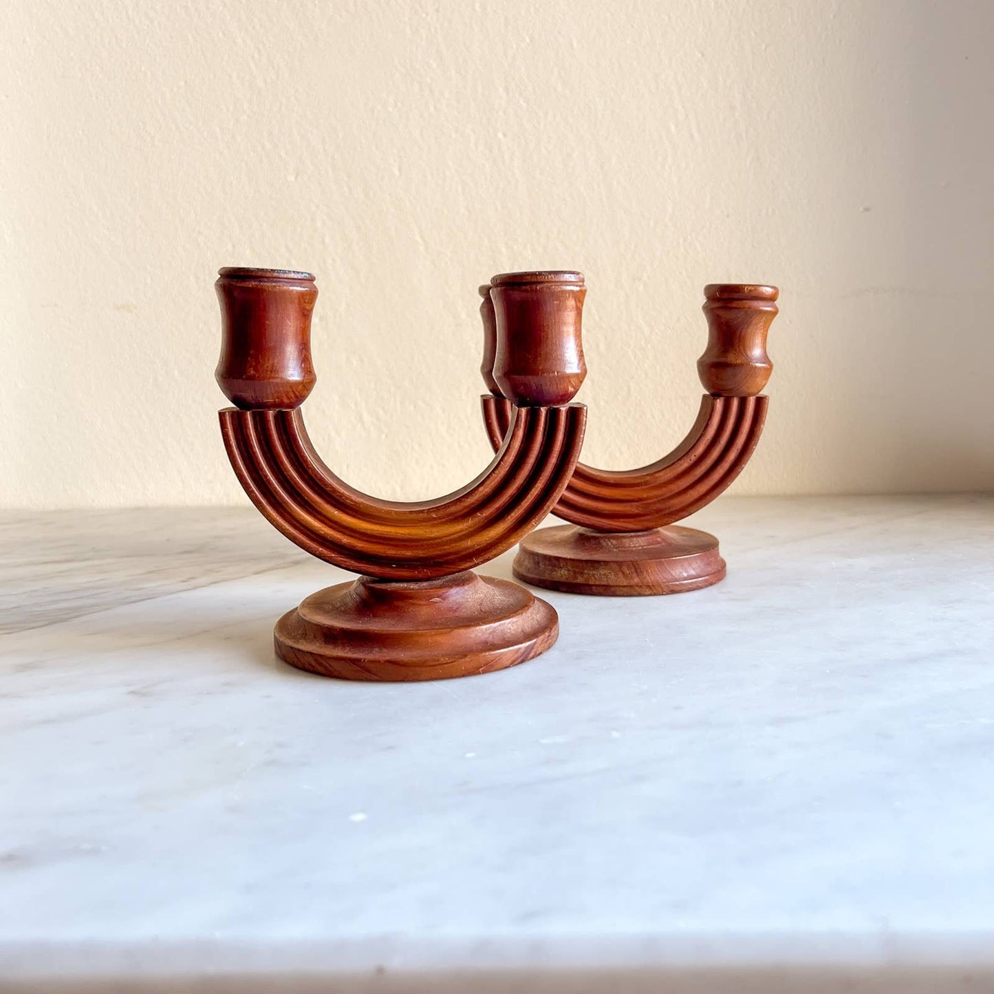 Vintage Wooden Double Arm Candleholder