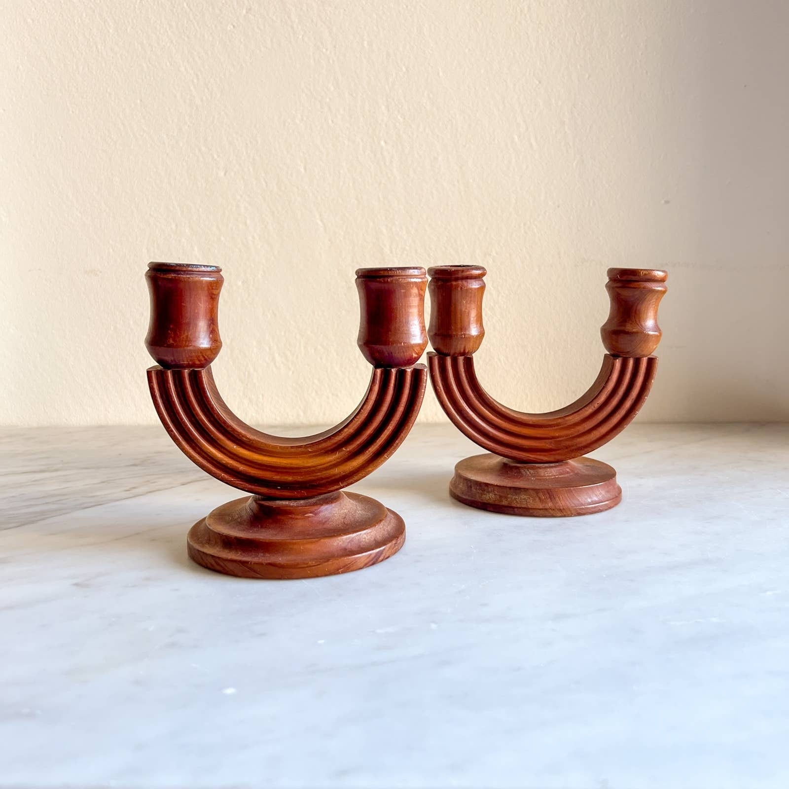 Vintage Wooden Double Arm Candleholder
