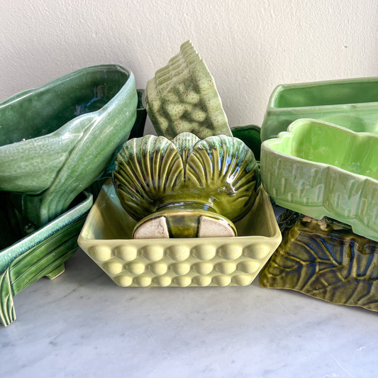 Vintage Green Planters: Mid-Century Modern Succulent Pots