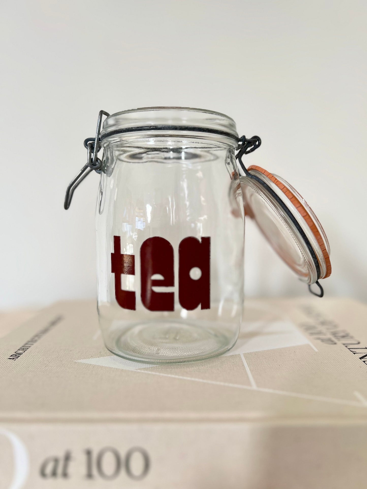 Triomphe Glass Tea Canister: 80s Retro Kitchen Storage Jar