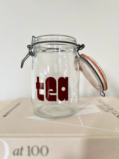 Triomphe Glass Tea Canister: 80s Retro Kitchen Storage Jar