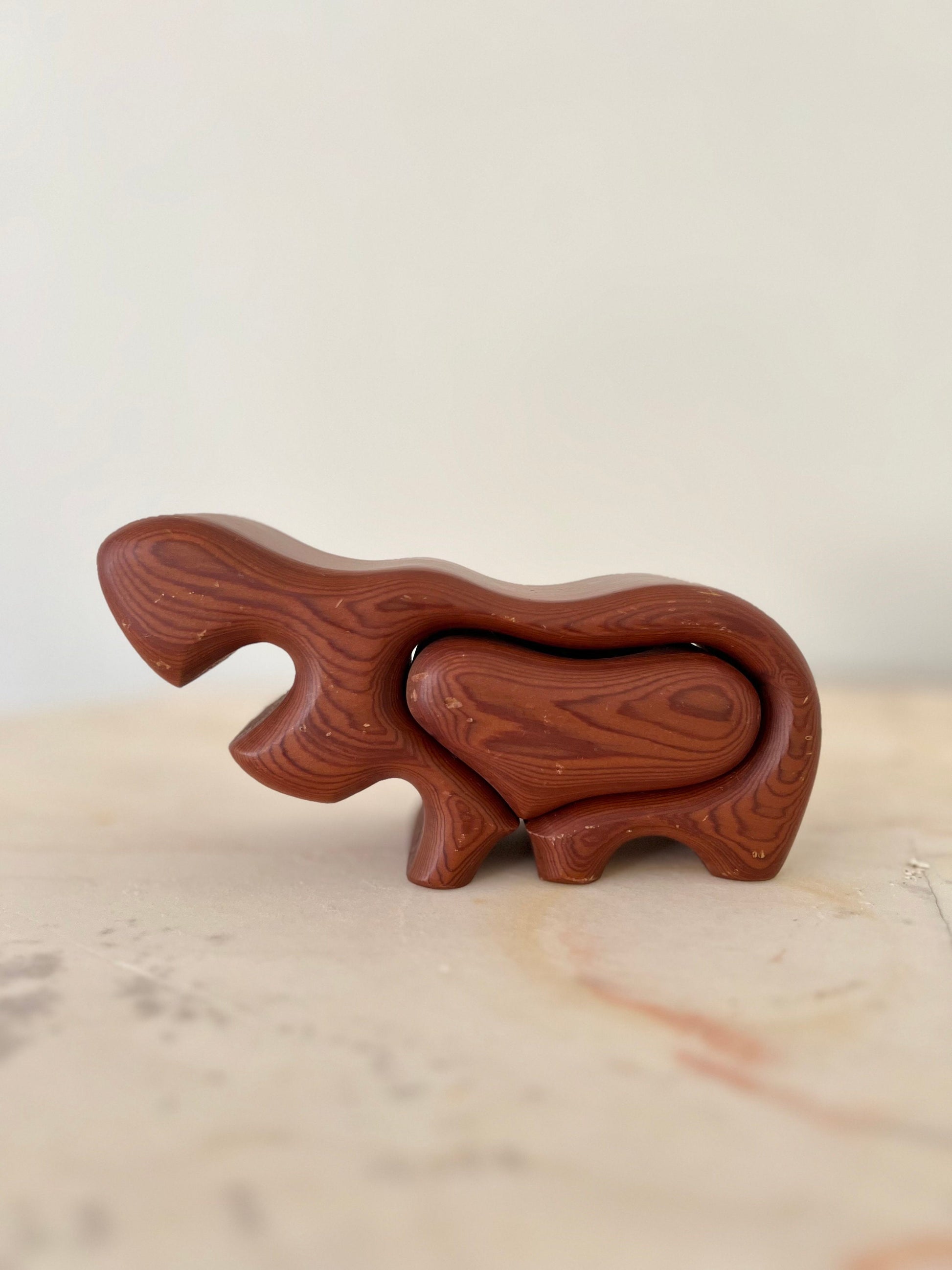 Vintage Fred Buss Hippo Trinket Box: Mid-Century Modern Redwood Figurine