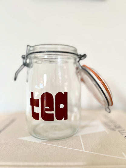 Triomphe Glass Tea Canister: 80s Retro Kitchen Storage Jar