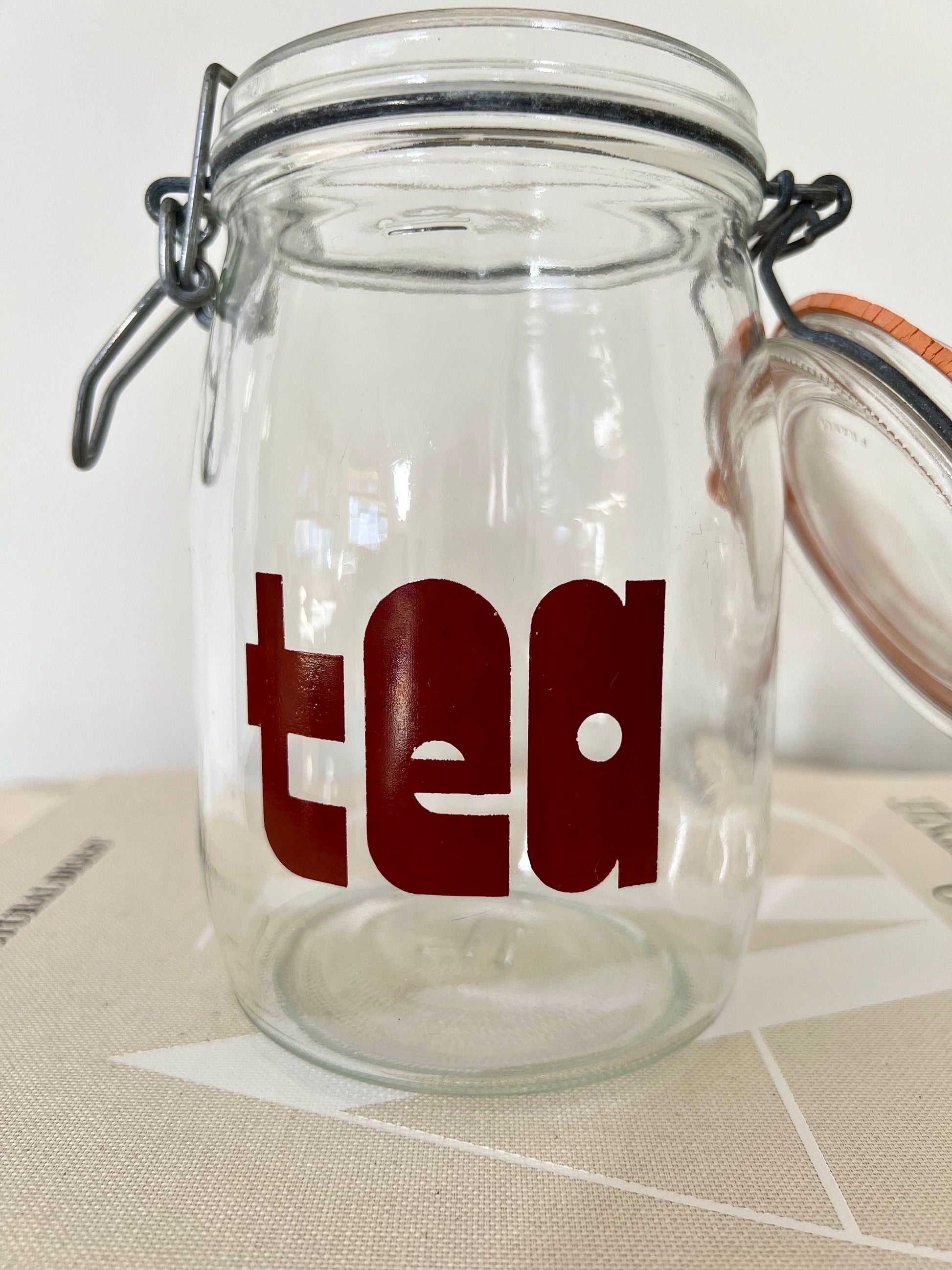 Triomphe Glass Tea Canister: 80s Retro Kitchen Storage Jar