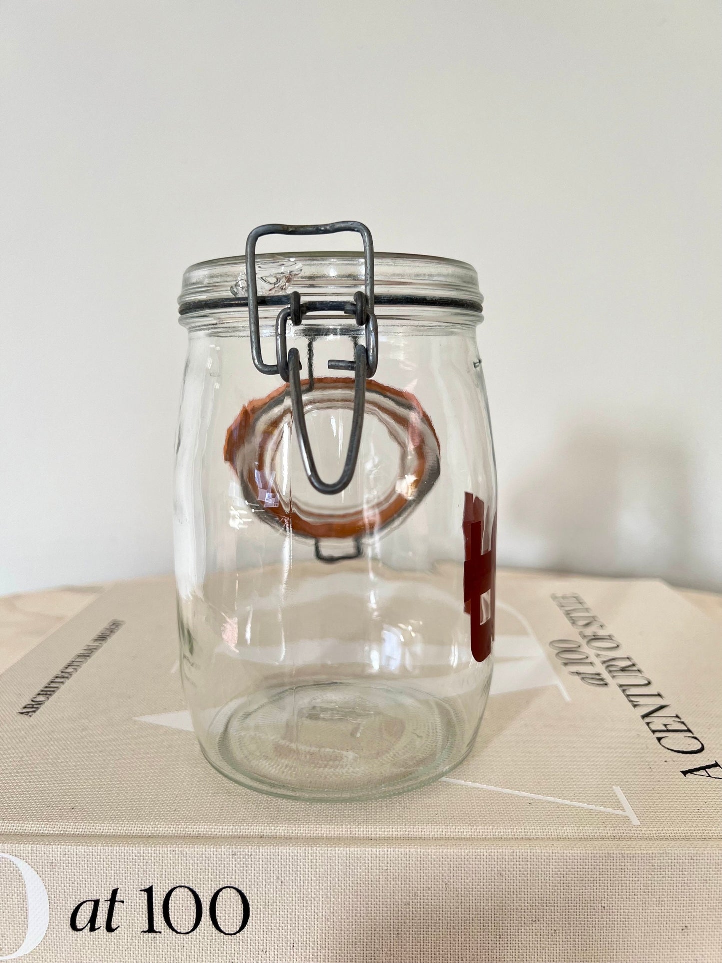 Triomphe Glass Tea Canister: 80s Retro Kitchen Storage Jar
