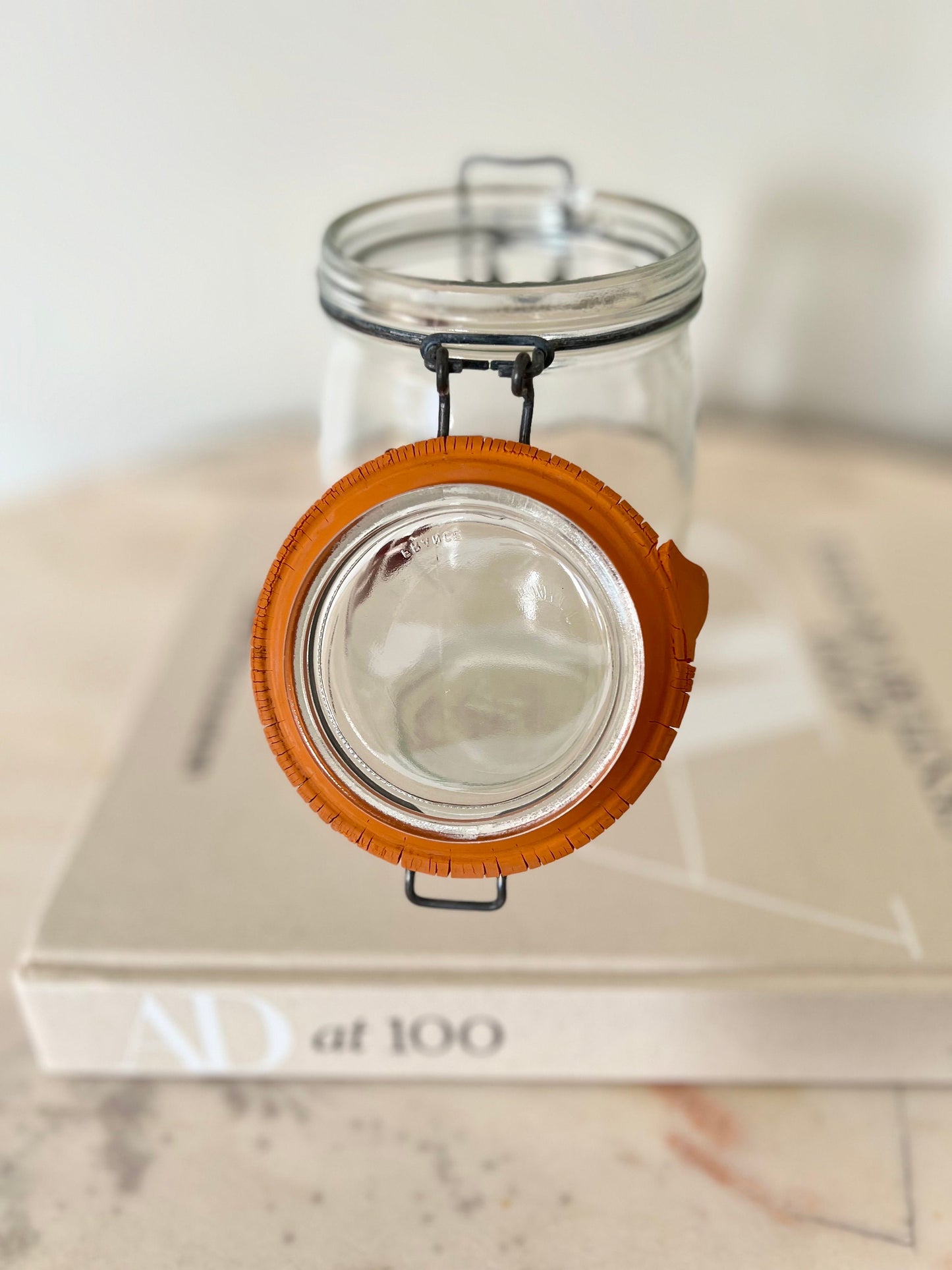 Triomphe Glass Tea Canister: 80s Retro Kitchen Storage Jar