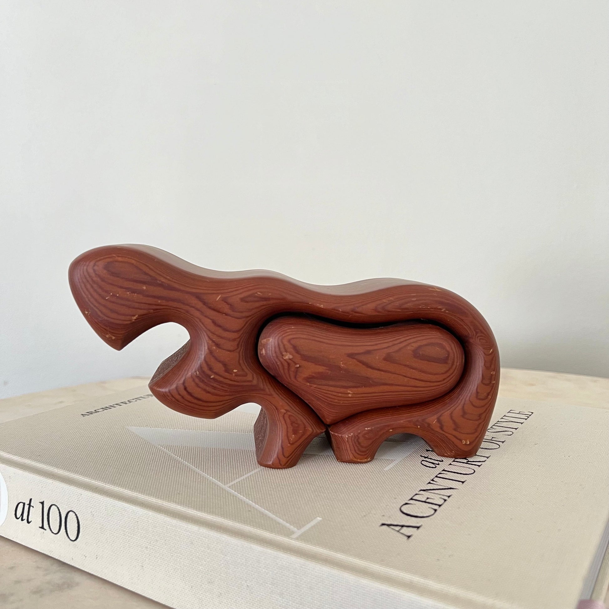 Vintage Fred Buss Hippo Trinket Box: Mid-Century Modern Redwood Figurine