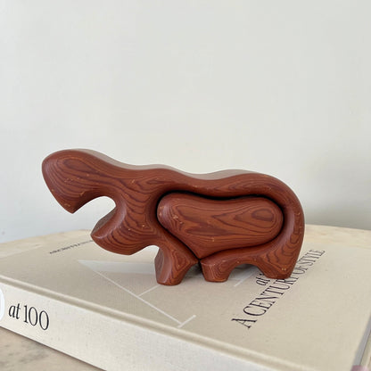 Vintage Fred Buss Hippo Trinket Box: Mid-Century Modern Redwood Figurine