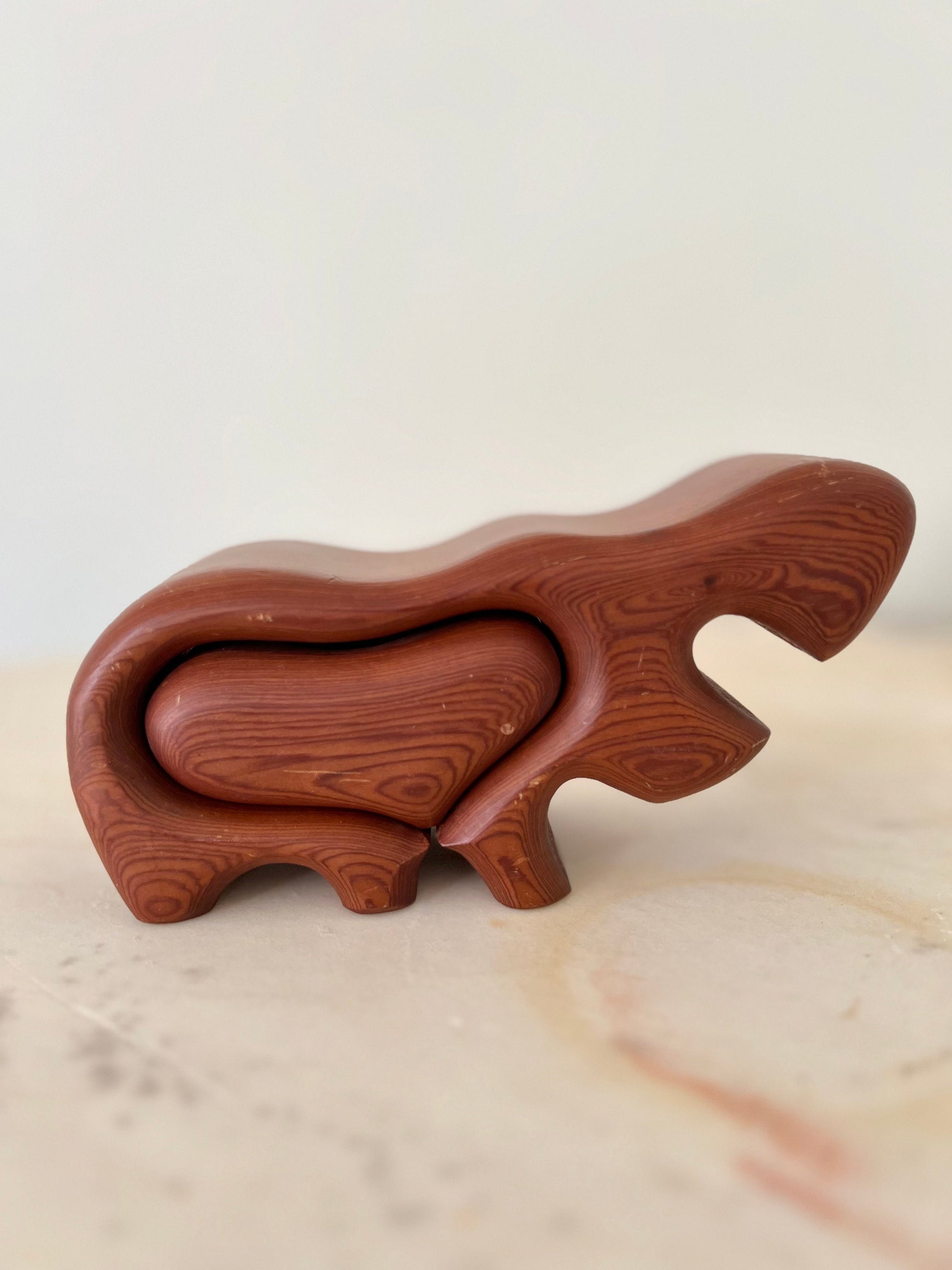 Vintage Fred Buss Hippo Trinket Box: Mid-Century Modern Redwood Figurine
