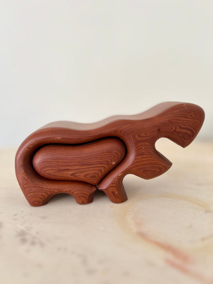 Vintage Fred Buss Hippo Trinket Box: Mid-Century Modern Redwood Figurine