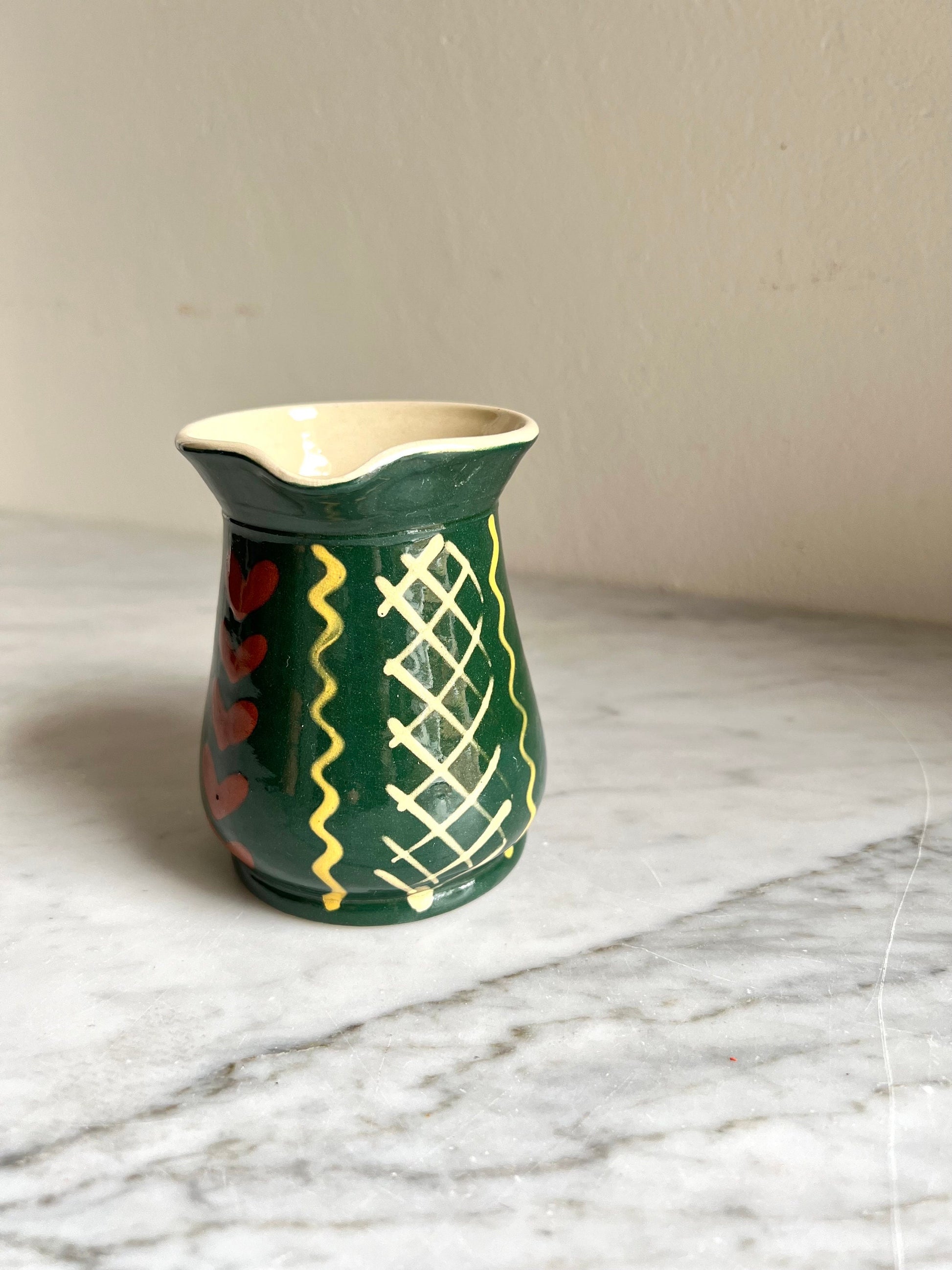 Handmade Green Ceramic Creamer: 70s West German Studio Pottery