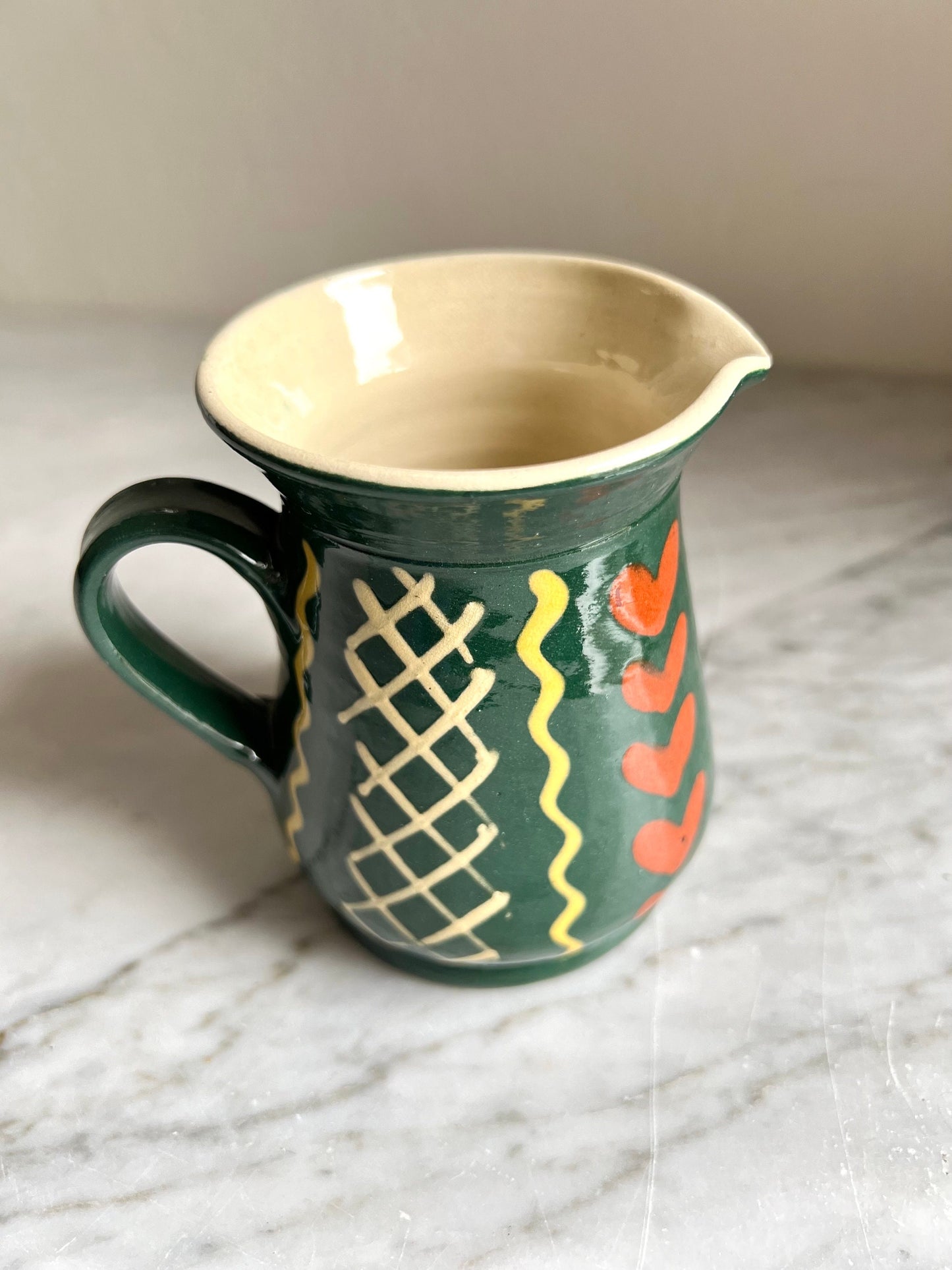 Handmade Green Ceramic Creamer: 70s West German Studio Pottery