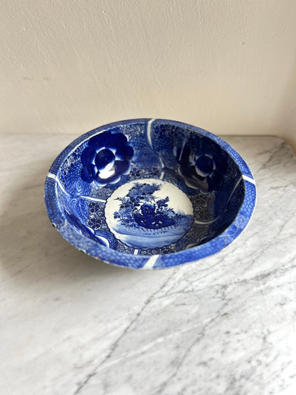 Antique Japanese Arita Bowl: 19th Century Blue and White Domburi (Flawed)