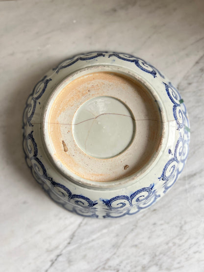 Antique Japanese Arita Bowl: 19th Century Blue and White Domburi (Flawed)