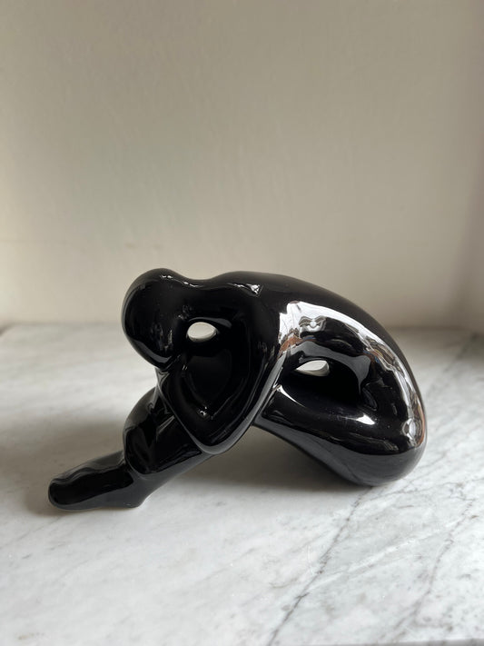 Vintage Pondering Woman, Mid Century Modern, Royal Haeger Black Ceramic Sculpture