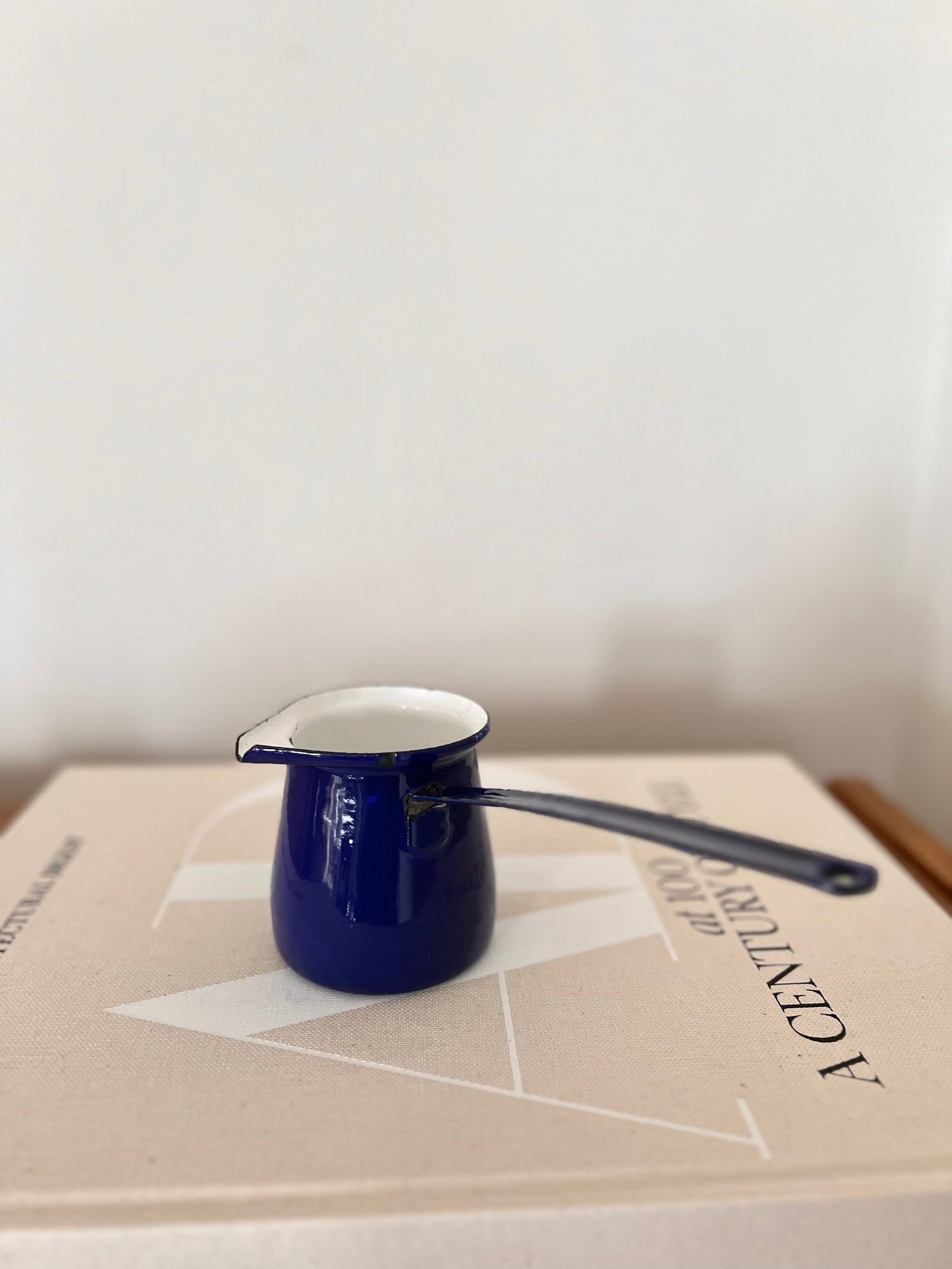 Vintage Turkish Metal Enamel Coffee Pot Milk Butter Syrup Warmer Kitchen Enamelware Decor. Made in Yugoslavia