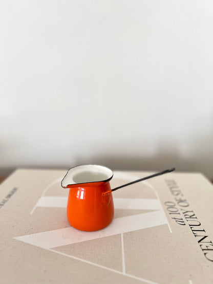 Vintage Turkish Metal Enamel Coffee Pot Milk Butter Syrup Warmer Kitchen Enamelware Decor. Made in Yugoslavia