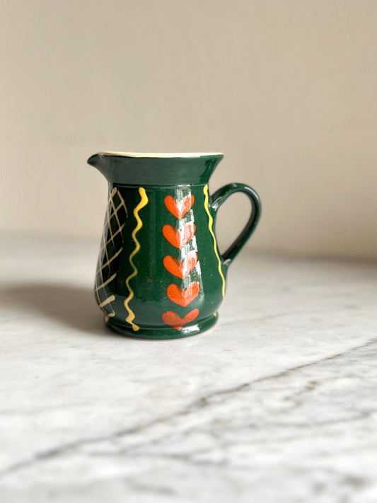 Handmade Green Ceramic Creamer: 70s West German Studio Pottery