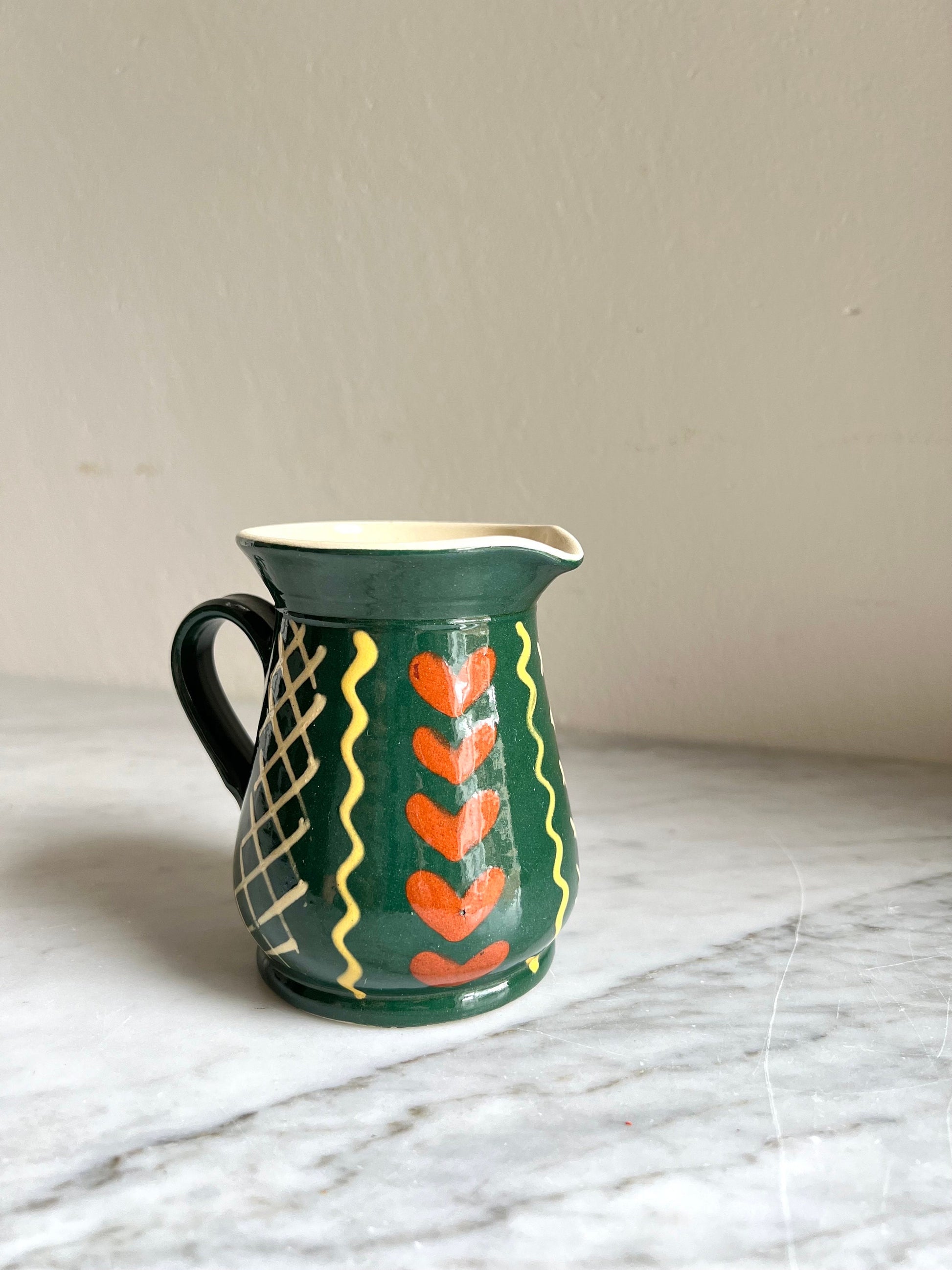 Handmade Green Ceramic Creamer: 70s West German Studio Pottery