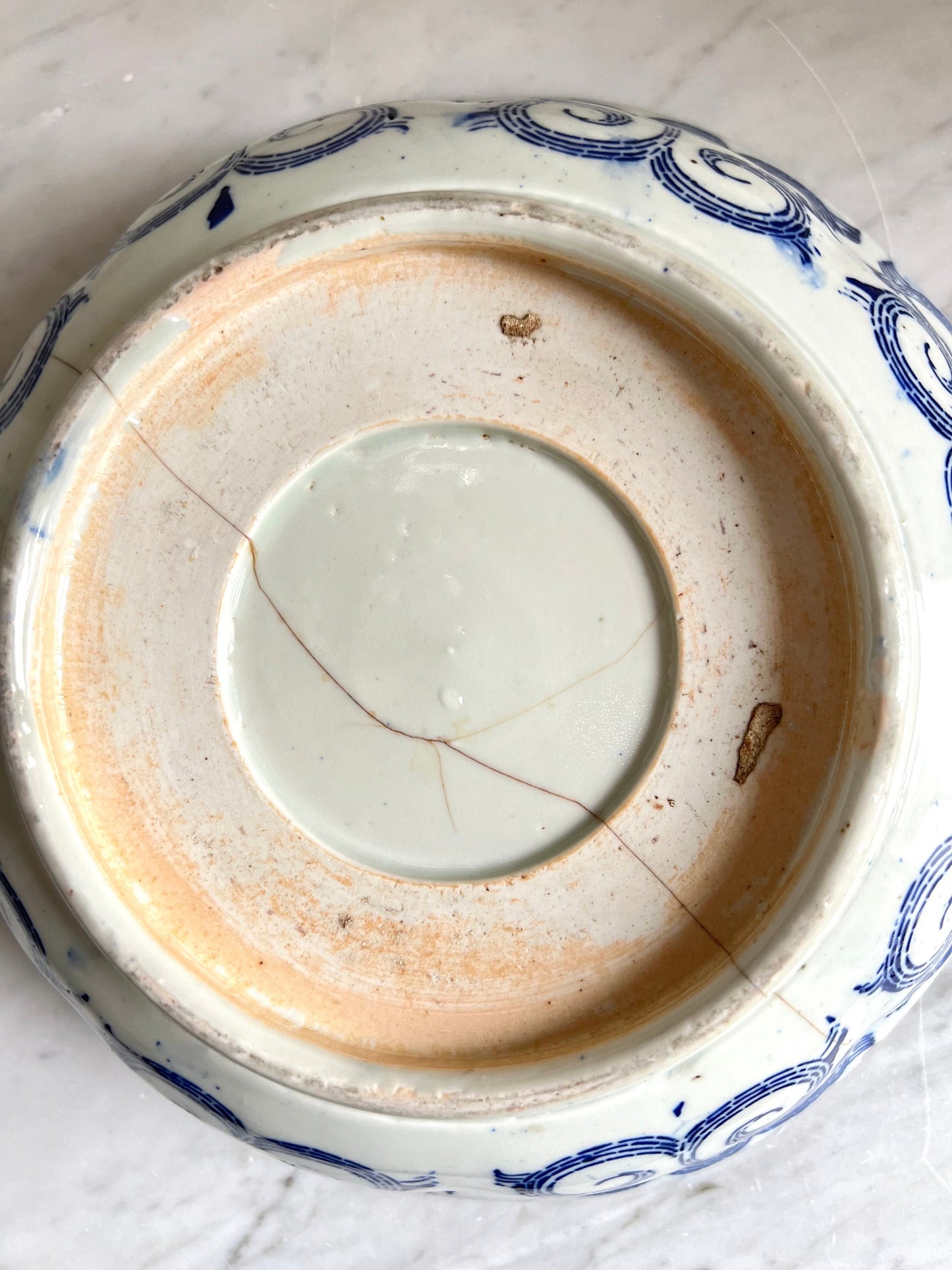 Antique Japanese Arita Bowl: 19th Century Blue and White Domburi (Flawed)