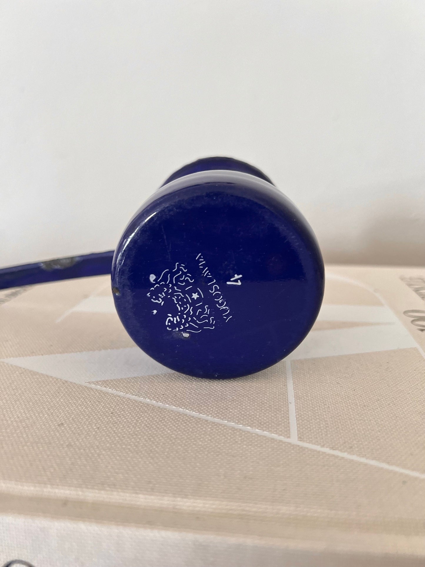 Vintage Turkish Metal Enamel Coffee Pot Milk Butter Syrup Warmer Kitchen Enamelware Decor. Made in Yugoslavia