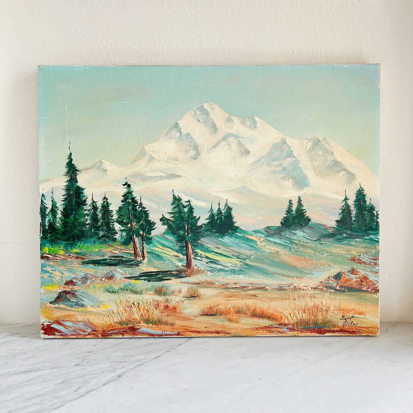 Bert Elstad Painting: Vintage Mid-Century Mountain Landscape Oil on Canvas