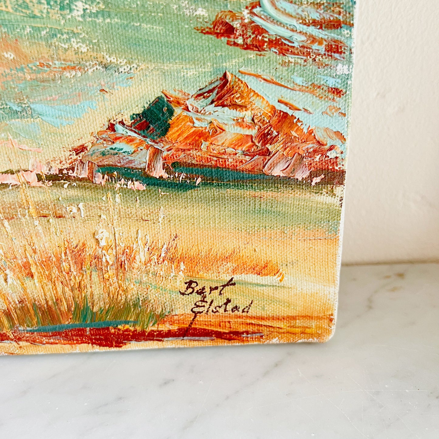 Bert Elstad Painting: Vintage Mid-Century Mountain Landscape Oil on Canvas