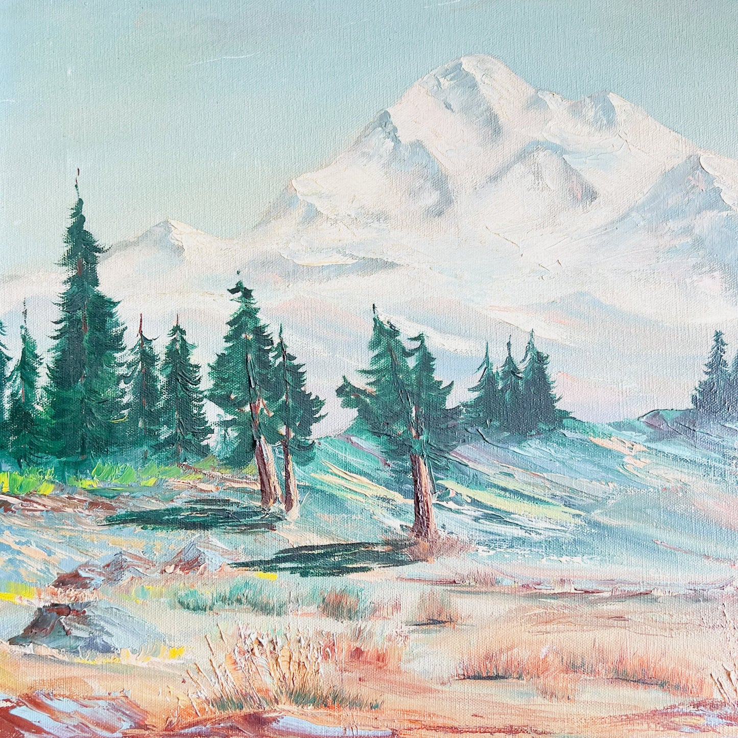 Bert Elstad Painting: Vintage Mid-Century Mountain Landscape Oil on Canvas