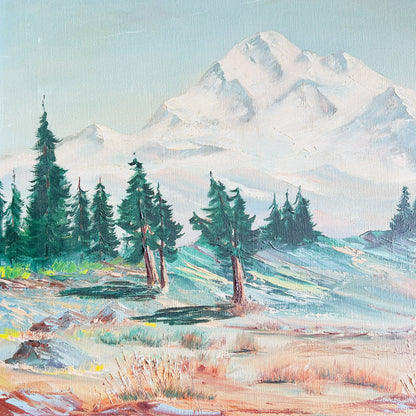 Bert Elstad Painting: Vintage Mid-Century Mountain Landscape Oil on Canvas
