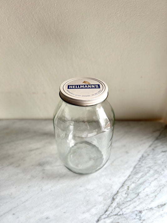 Vintage Hellmann's Mayonnaise Gallon Glass Jar with Original Metal Lid